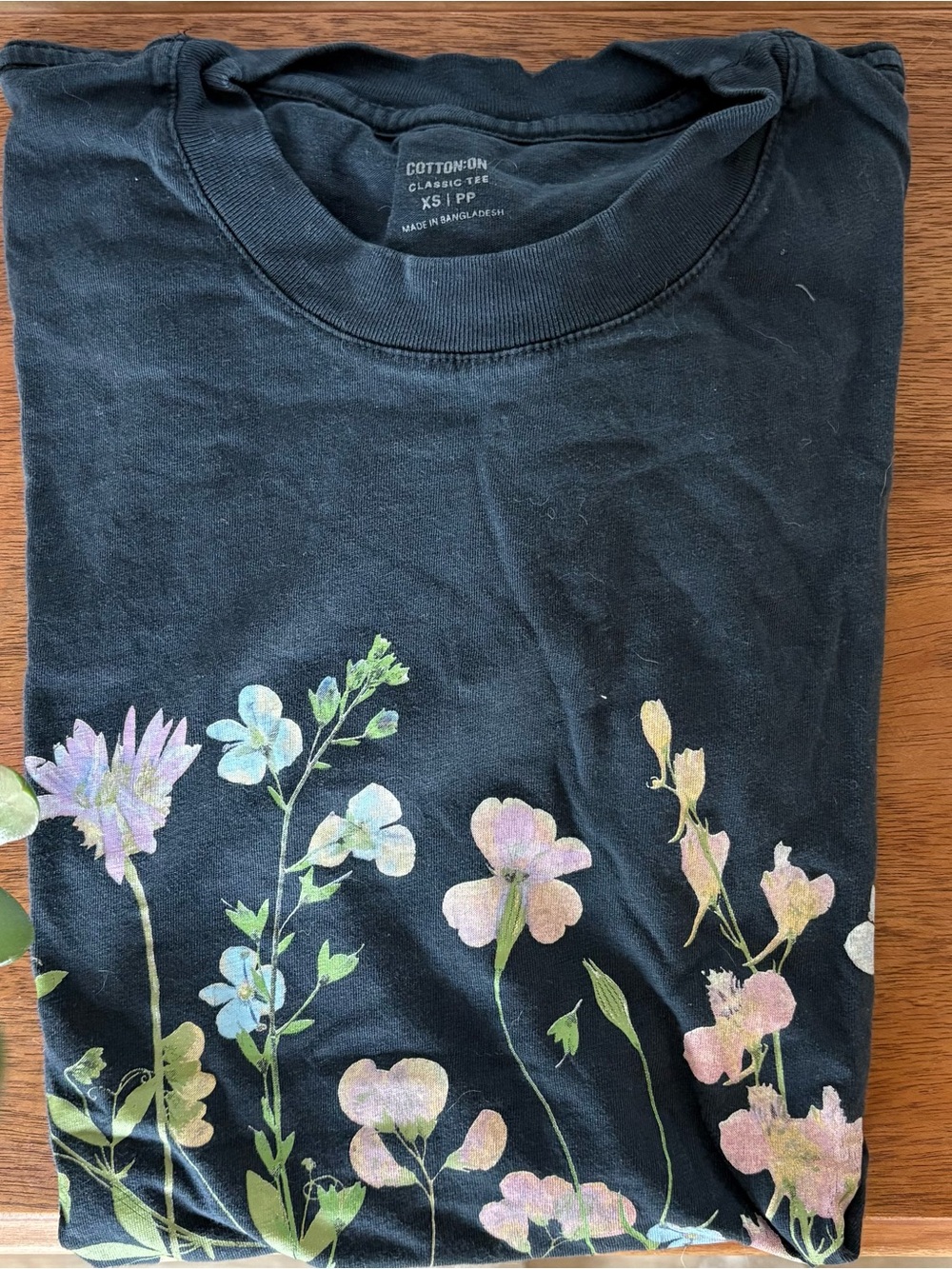 Cotton On Black Short Sleeve Tee with Pastel Floral Print